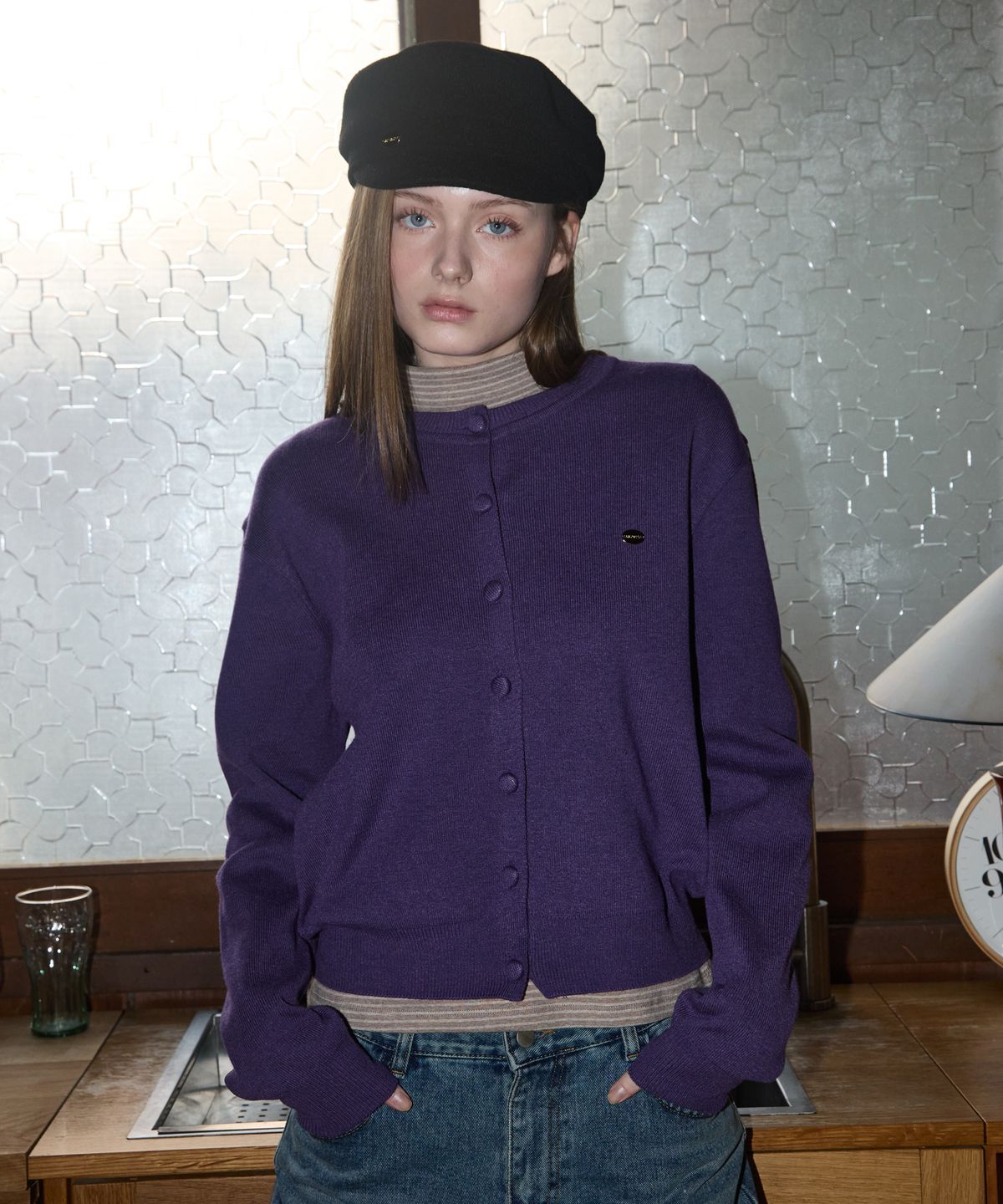 아노에틱(ANOETIC) ANC BASIC ROUND CARDIGAN_PURPLE