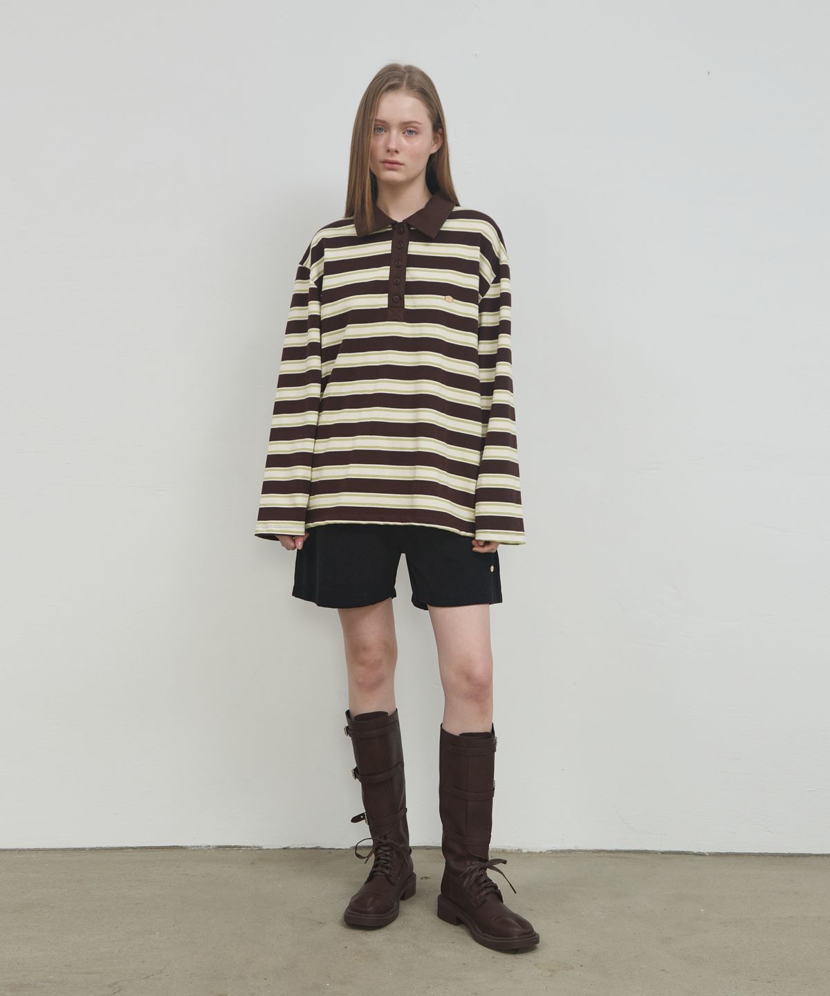 아노에틱(ANOETIC) ANC STRIPE POLO RUGBY SWEATSHIRT_BROWN