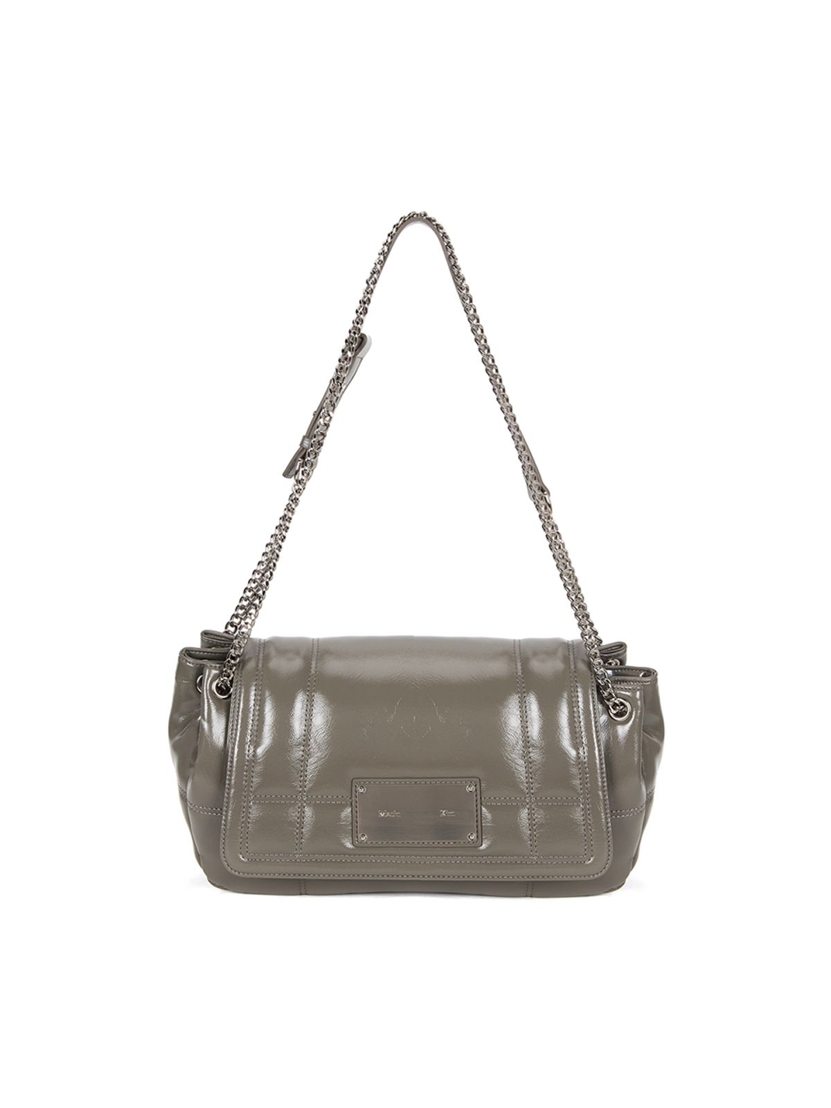 마뗑킴(MATIN KIM) GLOSSY QUILTING MEDIUM CHAIN BAG IN GREY