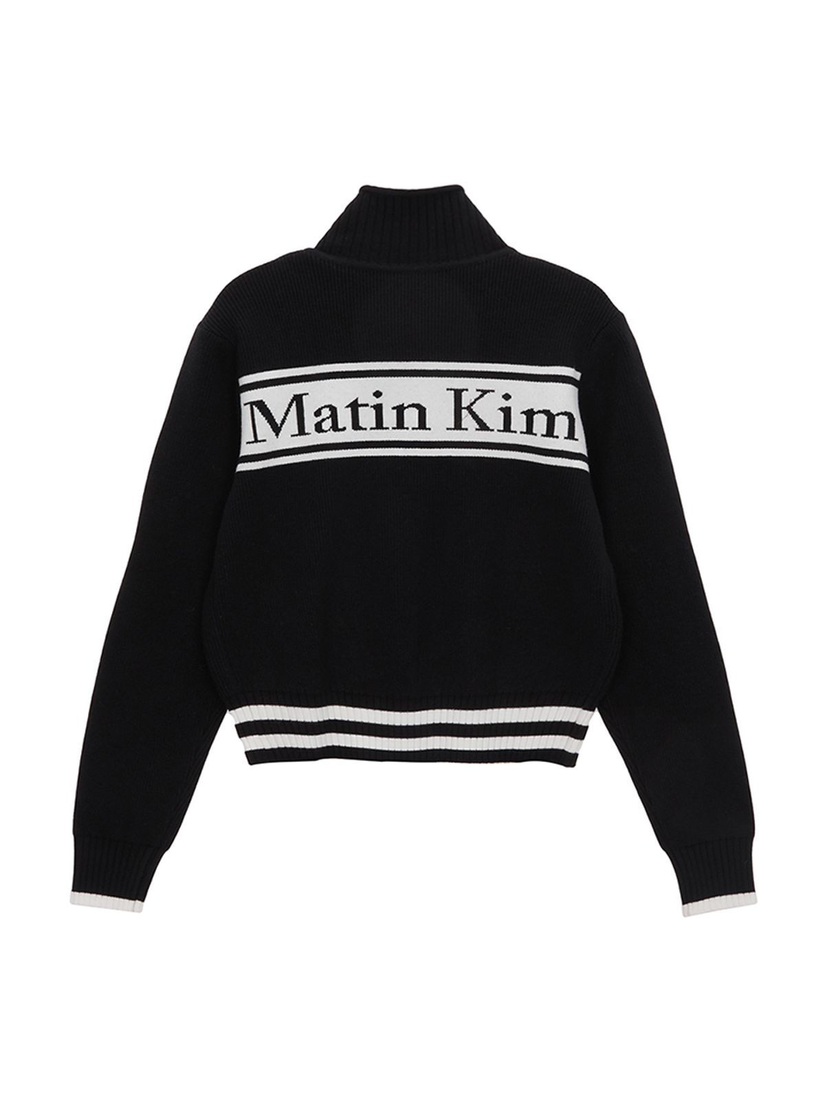 마뗑킴(MATIN KIM) SPELL POINT STRIPE KNIT CARDIGAN IN BLACK