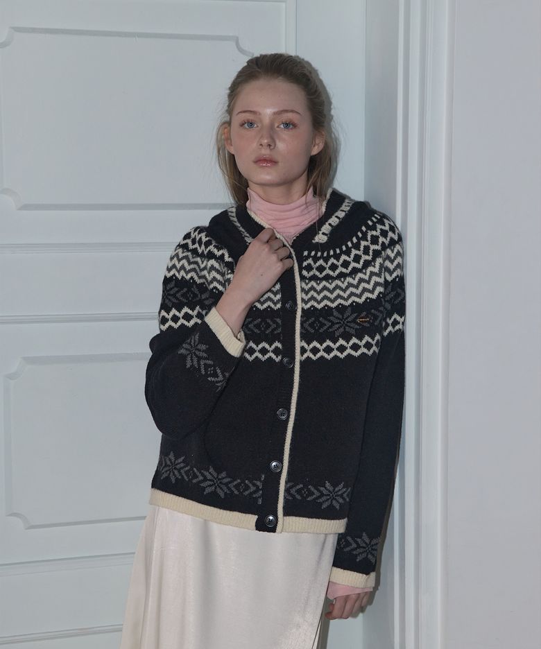 NORDIC HOODIE KNIT CARDIGAN_BLACK