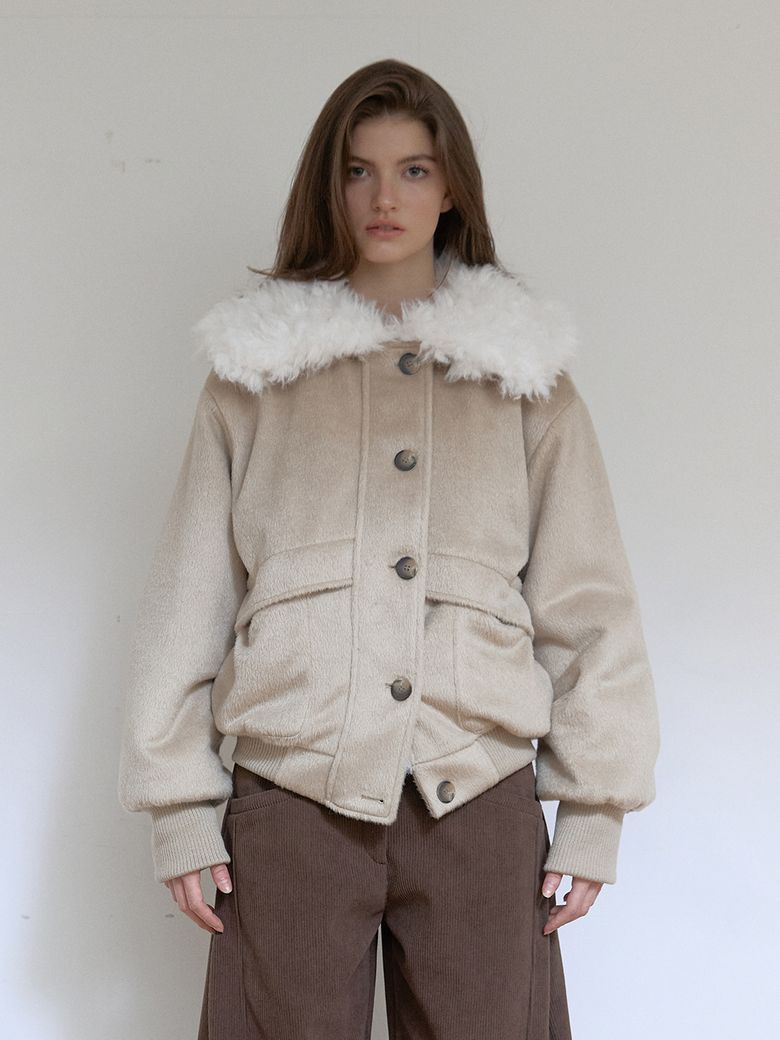 COLLOR FUR REVERSIBLE JUMPER (BEIGE)