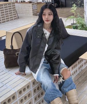 9212-1 워싱 레더 블루종 (BLACK)