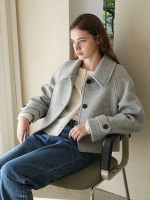 래글런 숏 울 코트 / 그레이