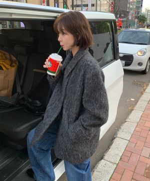 Hairy Wool Half Coat - Charcoal