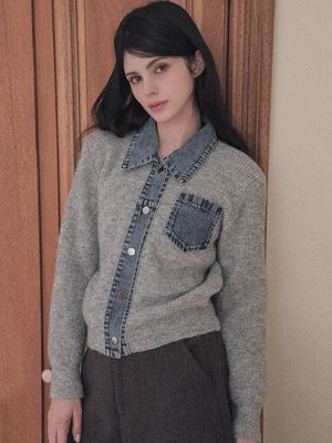 [데일리/데님카라]데님 믹스 니트 가디건 3colors