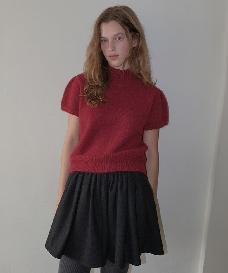 Turtleneck Emma Half Puff Knit - Vintage Red