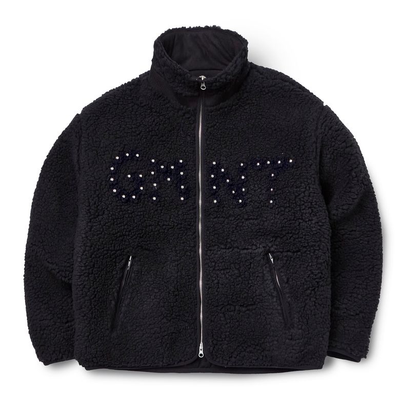 Flower Crochet Sherpa Jacket (BLACK)