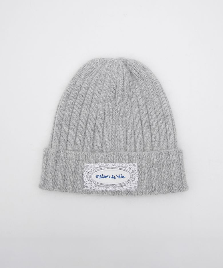 LACE LABEL ANGORA KNIT BEANIE MELANGE GRAY