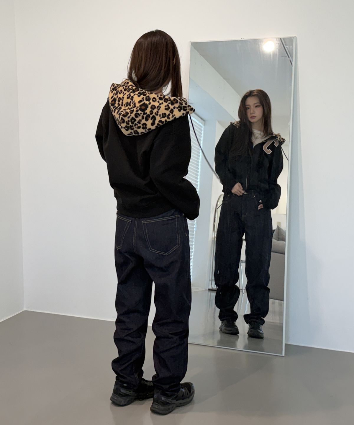 챈스챈스(CHANCECHANCE) LEOPARD-HOOD ZIP-UP HOODIE(BLACK/기모)
