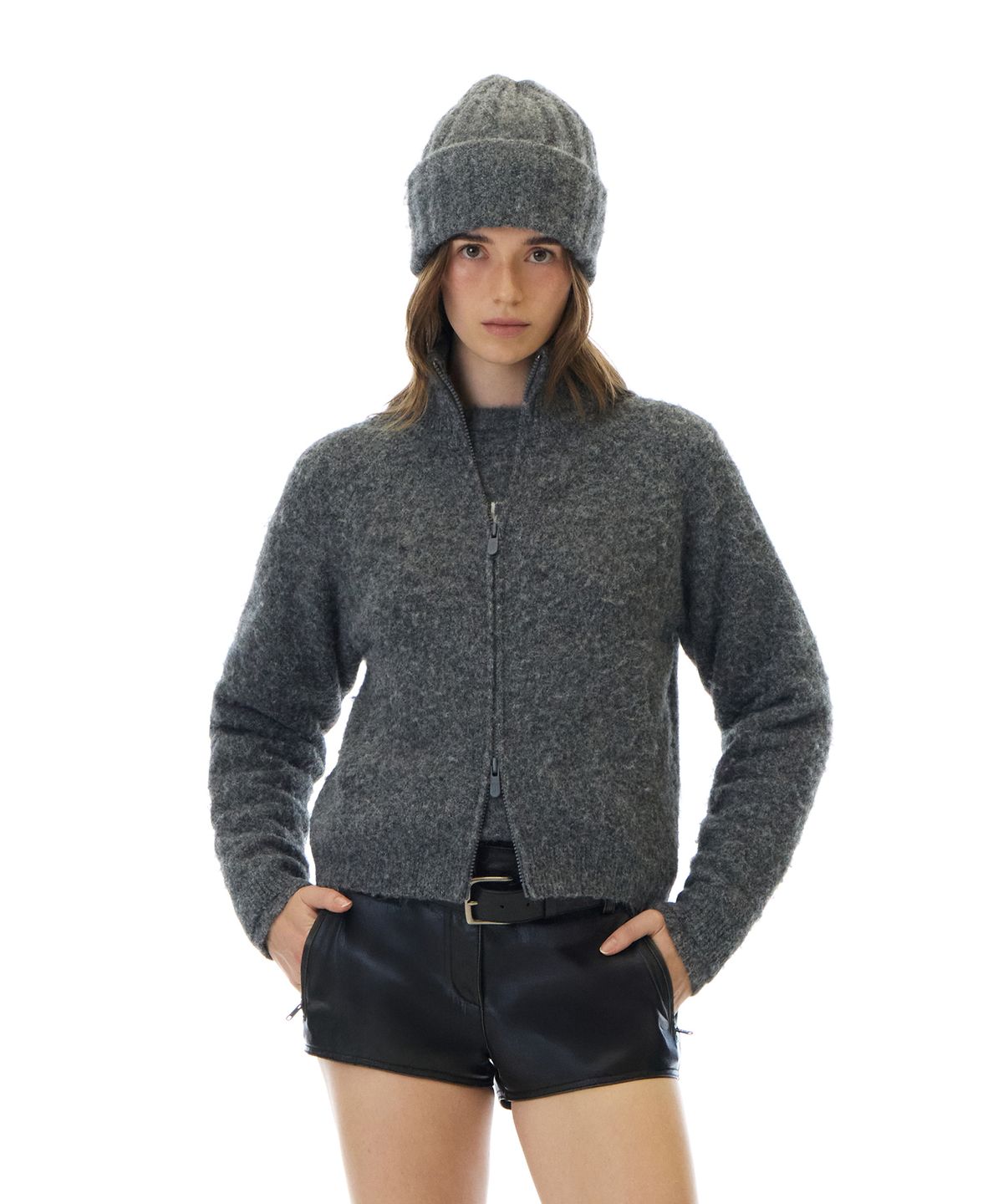 그로브(GROVE) HUG KNIT ZIP-UP (CHARCOAL)