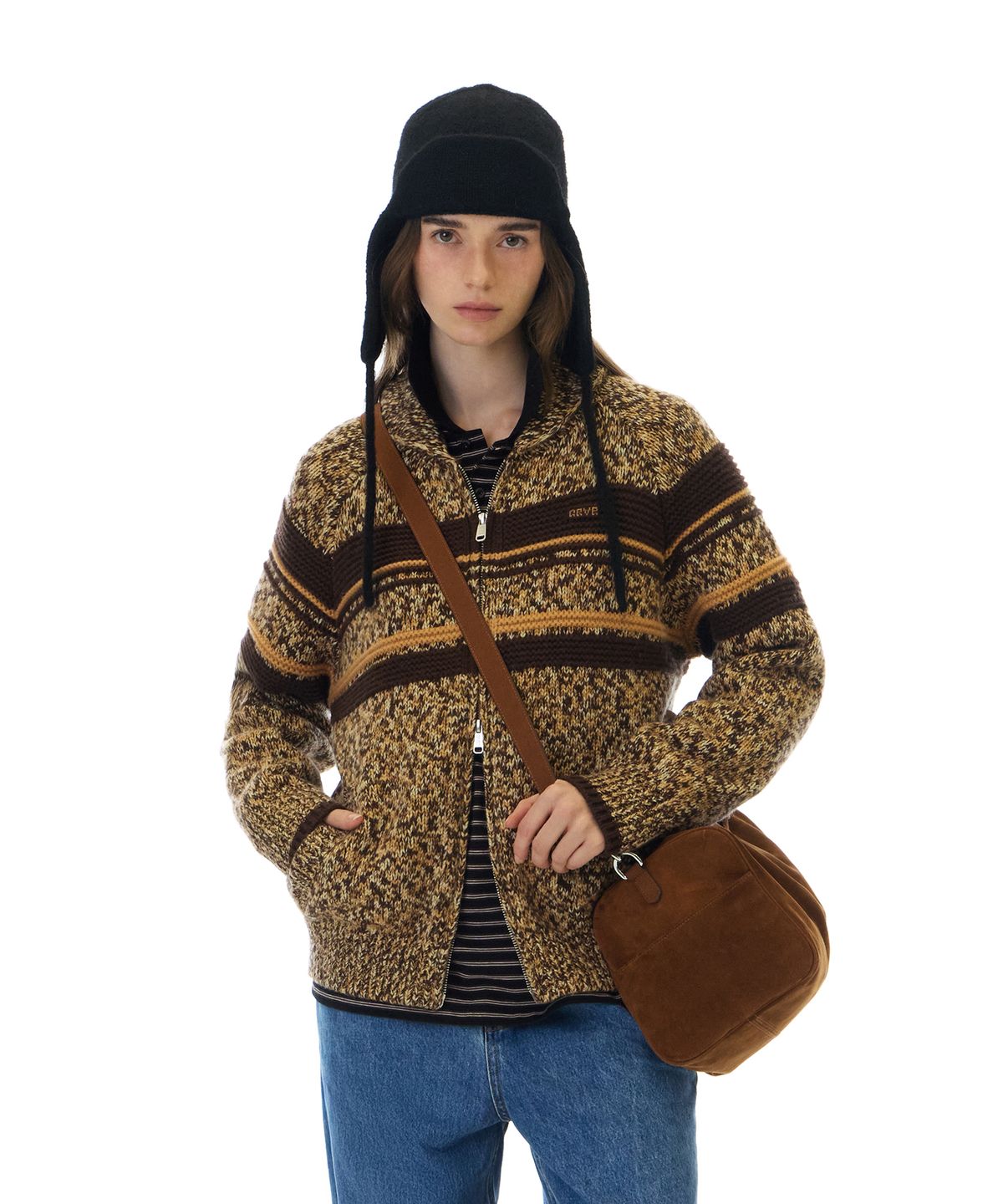 그로브(GROVE) FEMKE KNIT ZIP-UP (BROWN)