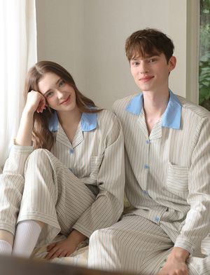 크레스 피치기모 커플잠옷 긴팔 파자마 상하의 세트