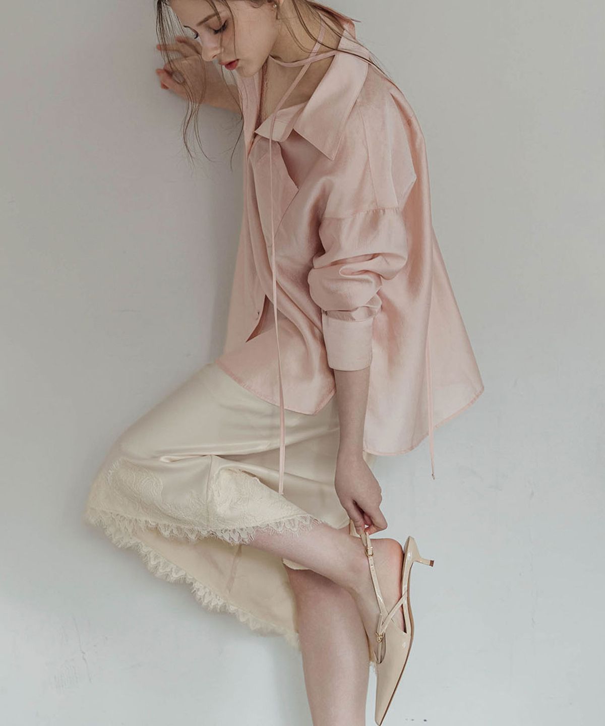 로트르드민(LAUTREDE MIN) Lautre Lace Ivory Satin flare skirt