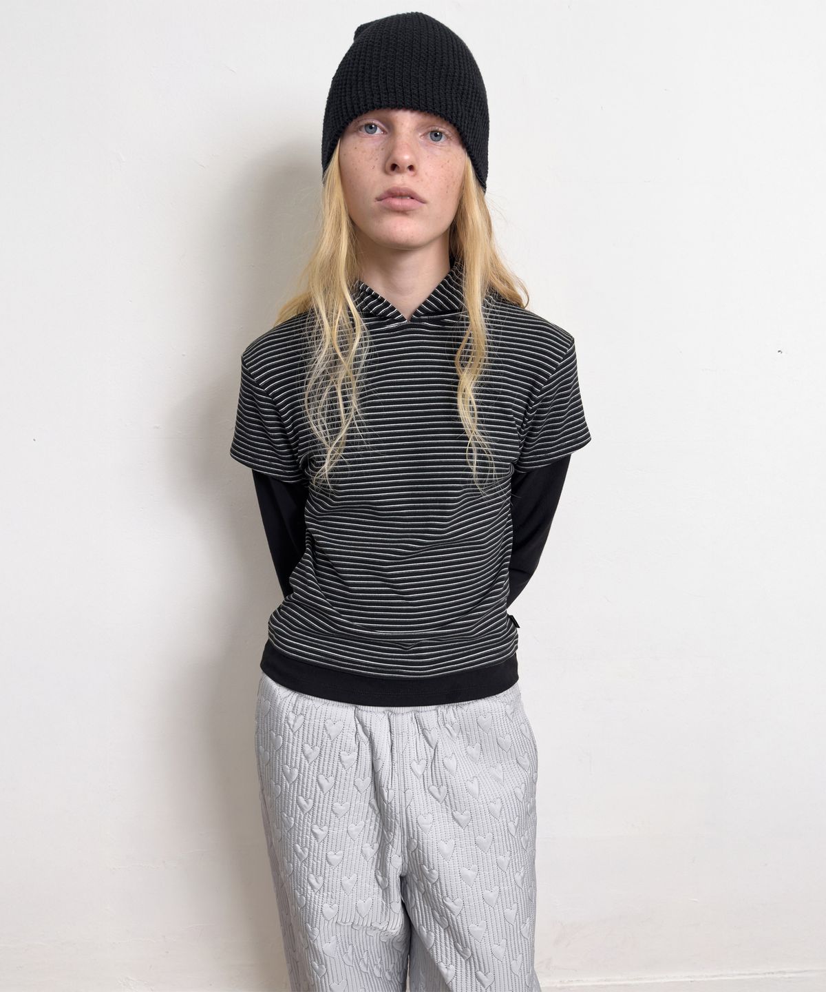 다이애그널(DIAGONAL) STRIPE HOODIE LAYERED TEE (black)