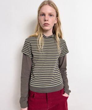 STRIPE HOODIE LAYERED TEE (khaki)