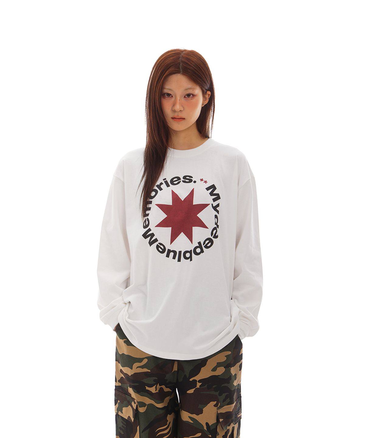 마이딥블루메모리즈(MY DEEP BLUE MEMORIES) MM FRONT ROUND LOGO LONG SLEEVE T(WHITE)