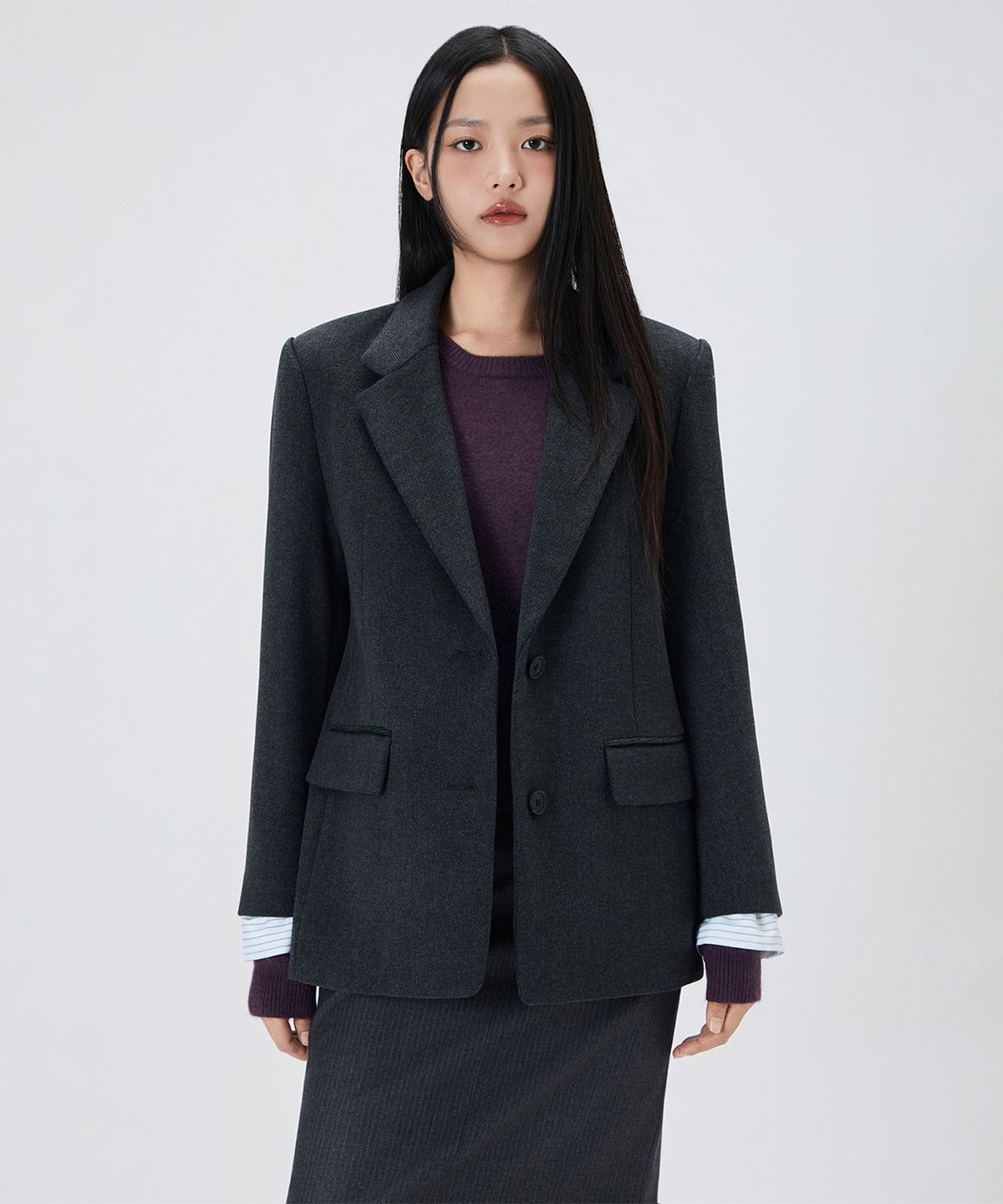 미쏘(MIXXO) 울 혼방 테일러드 배색자켓_MIWJKG221B