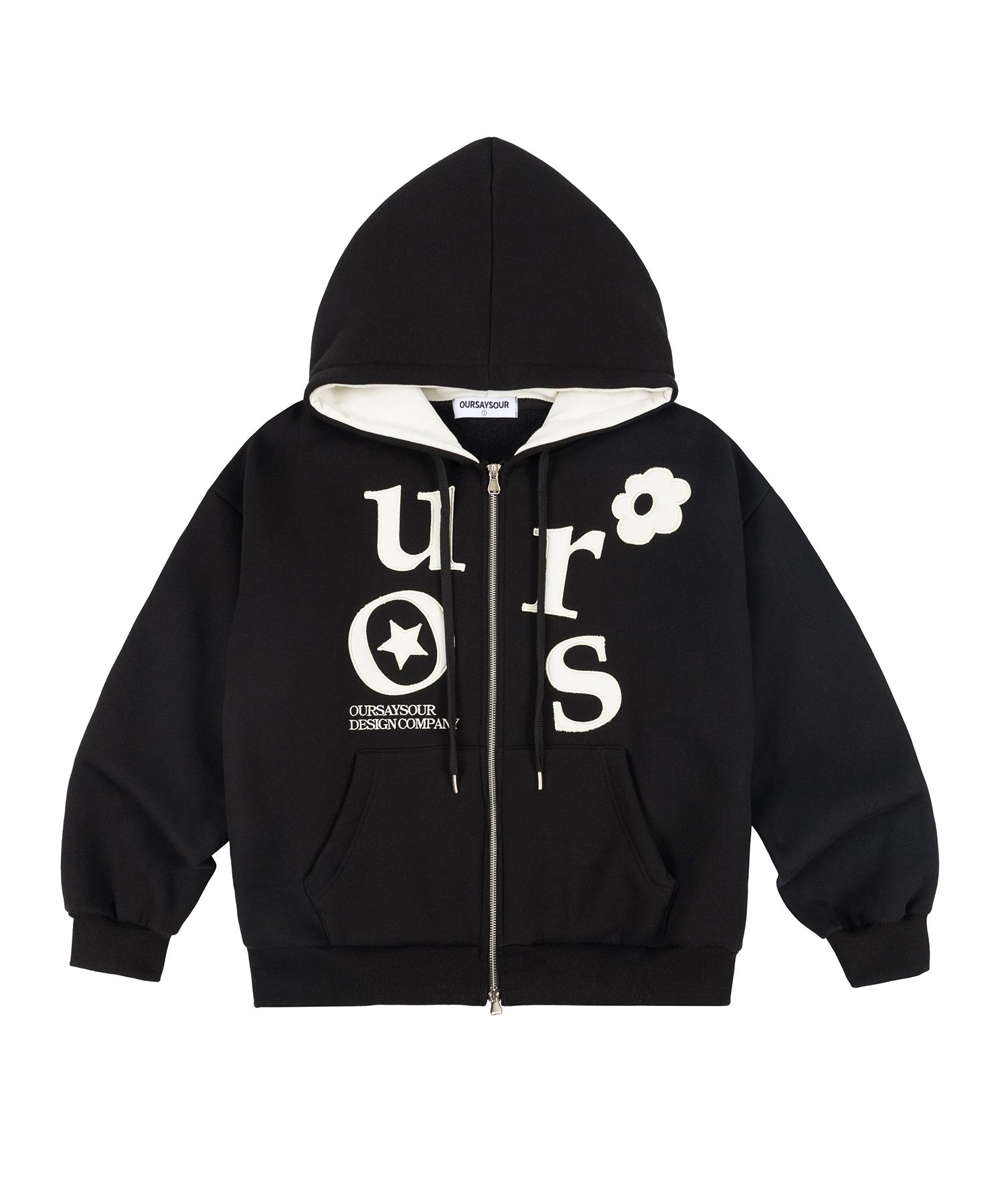 MUSINSA公式 | OURSAYSOUR 配色 OURS フラワーアップリケ 起毛 フード