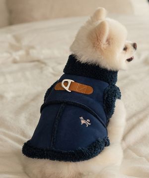 강아지 아우터 스웨이드 무스탕 네이비