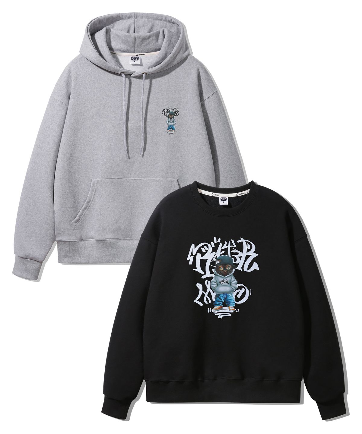 앨빈클로(ALVINCLO) [2PACK] MEOW CAT 후드티 맨투맨 2종 패키지