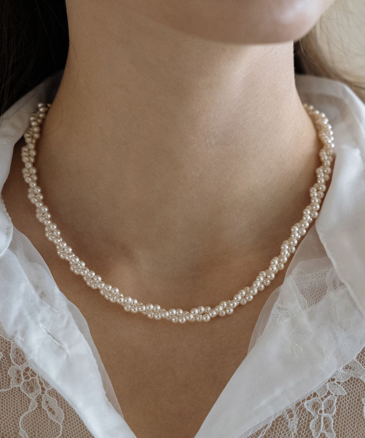 하스(HAS) EN013 Glass pearl Necklace (WHITE)