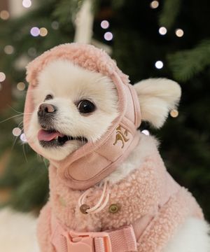 강아지 무스탕모자 핑크