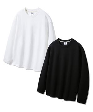 [2PACK] 더블코튼 무지 오버핏 긴팔티 2종 패키지