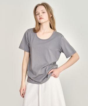 여성 U넥 오버핏 스판 반팔티셔츠 다크그레이 LATS0210