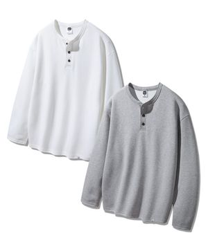 [2PACK] 3버튼 헨리넥 루즈핏 긴팔티 2종 패키지