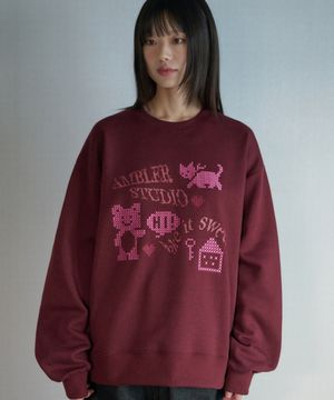 Key 자수 맨투맨 티셔츠 AMM1321 (버건디)