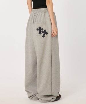 트윈 크로스 백 패치 롱 스웨트 팬츠 [그레이]
