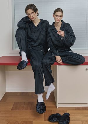 [기프트패키지/2PACK] 어반 블랙 피치기모 커플 파자마 잠옷 세트