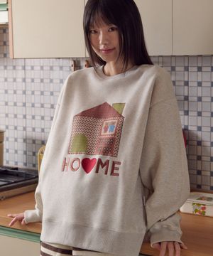 Sweet home 아플리케 자수 맨투맨 티셔츠 AMM1323 (오트밀)