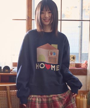 Sweet home 아플리케 자수 맨투맨 티셔츠 AMM1323 (네이비)