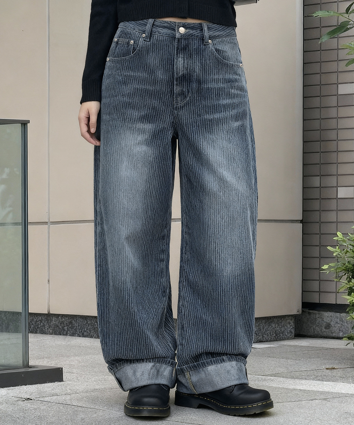어널러코드 우먼(ANOLORCODE WOMAN) 코듀로이 롤업 데님팬츠 (중청)