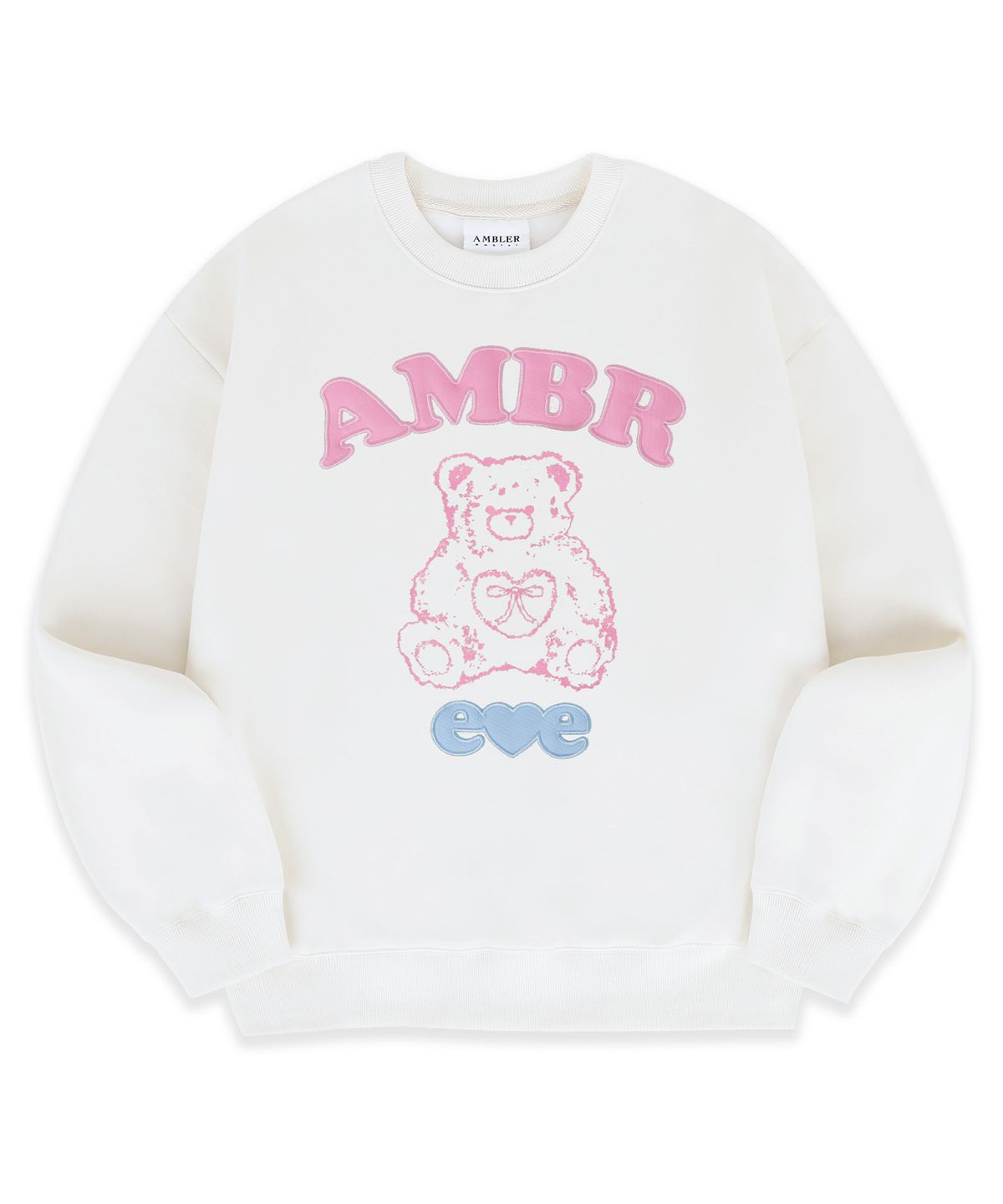 엠블러(AMBLER) Lovely bear자수 맨투맨 티셔츠 AMM1324 (아이보리)
