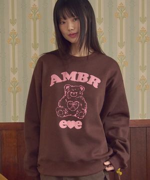 Lovely bear자수 맨투맨 티셔츠 AMM1324 (브라운)