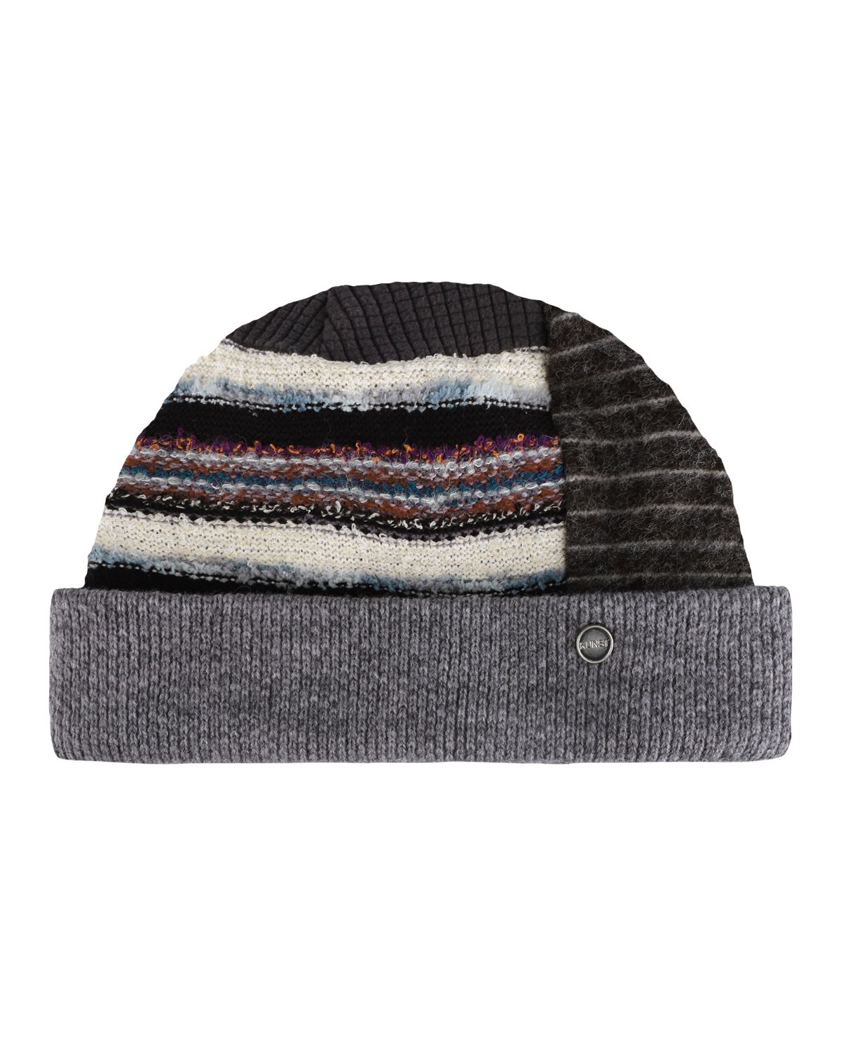 더뮤지엄비지터(THEMUSEUMVISITOR) PATCH WORK STRIPE BEANIE (CHARCOAL)
