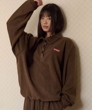 Love, cozy 자수 플리스 풀오버 탑 AMM1326 (브라운)