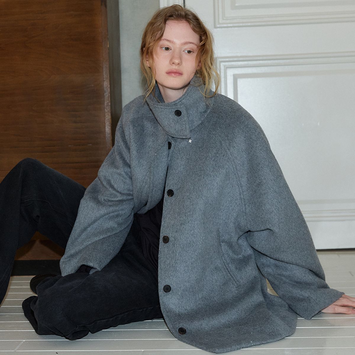 노우드(NOEUD) High Neck Belted Coat (Gray)