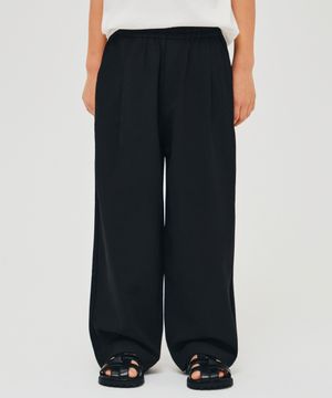 린넨 라이크 원 턱 와이드 밴딩 팬츠 [블랙]