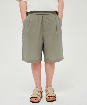 린넨 라이크 원 턱 와이드 밴딩 쇼츠 [그레이쉬 베이지]