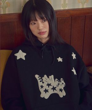 ANGEL STAR CAT 부클 자수 후드 티셔츠 AHP1216 (블랙)