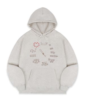 Bear o clock 자수 후드 티셔츠 AHP1217 (오트밀)