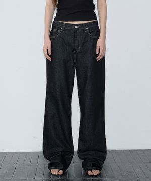 Western Raw Wide Denim Pants (indigo black)