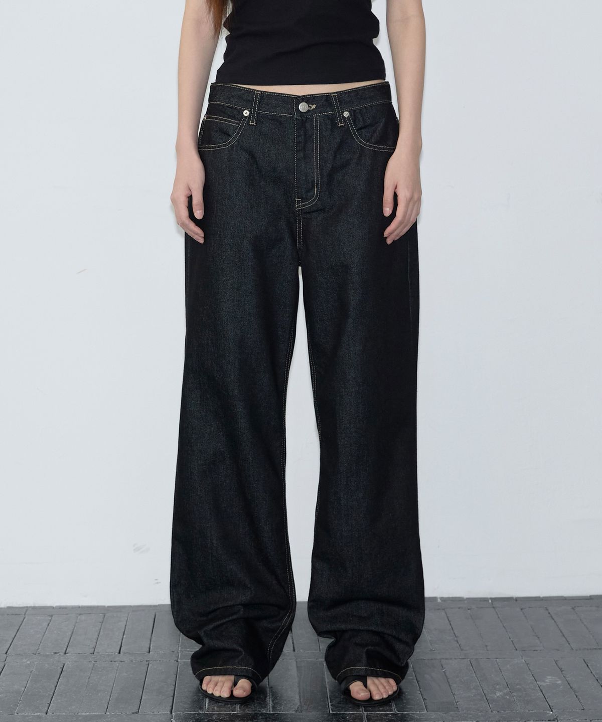이네기(INEGI) Western Raw Wide Denim Pants (indigo black)