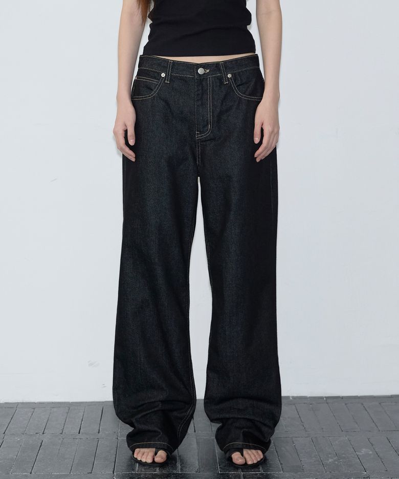 Western Raw Wide Denim Pants (indigo black)