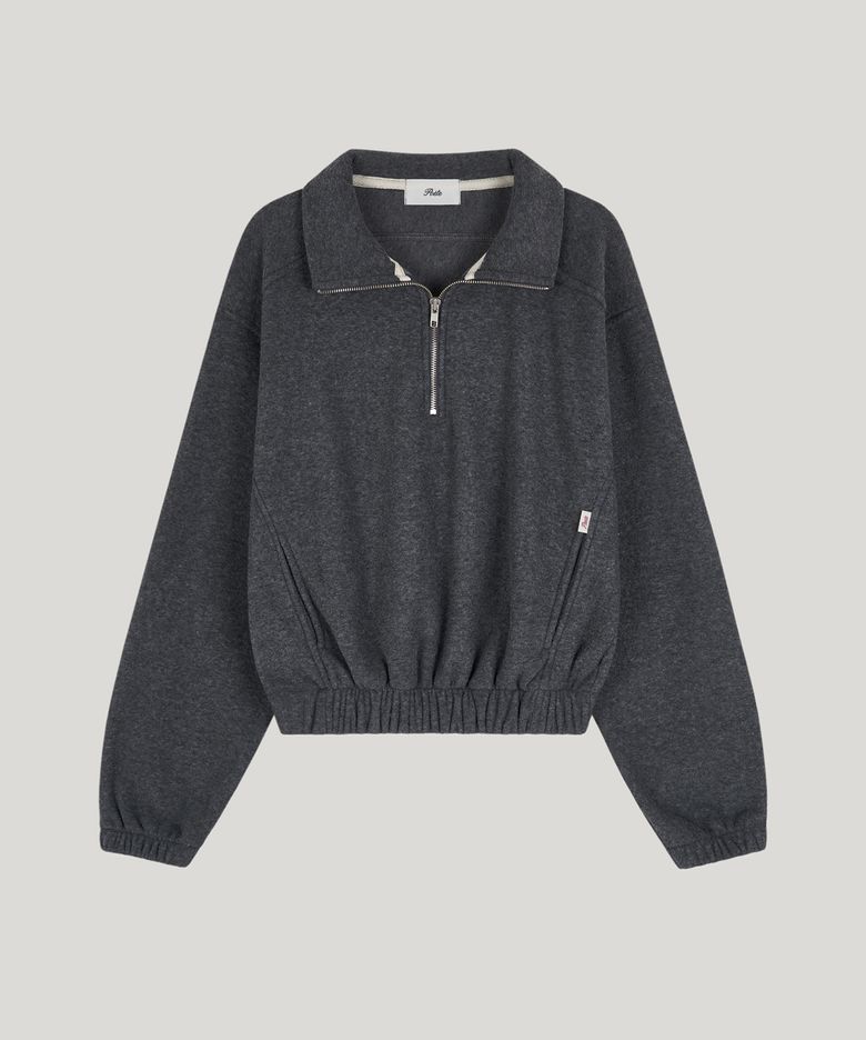 (terry)fleece half zip-up_charcoal