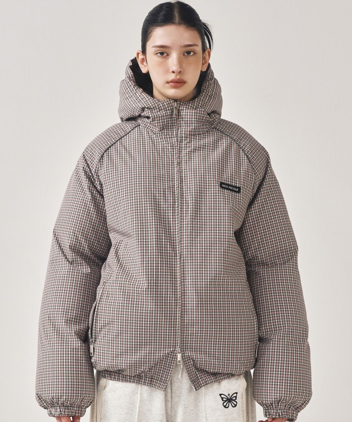 닉앤니콜(NICK&NICOLE) MINIMAL PIPING HOODED PADDING_CHECK